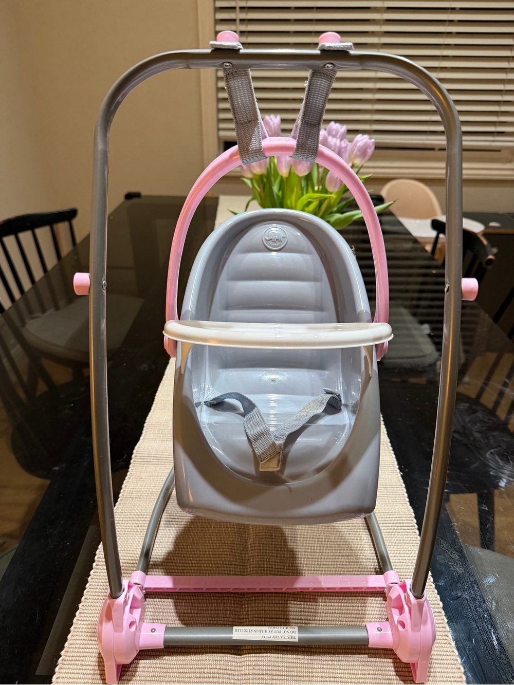 Kids Pink and Gray Toy Swing Seat - Child Doll Accessory